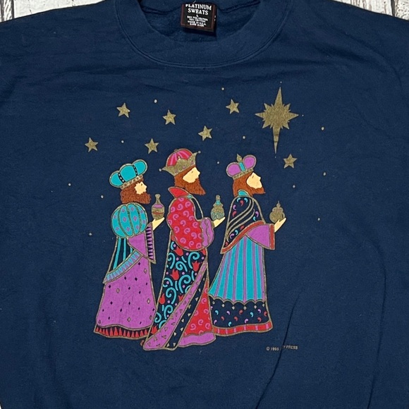 Vintage 1990s 3 Wisemen Holiday Ugly Christmas Xmas Crewneck Sweatshirt - Picture 2 of 4